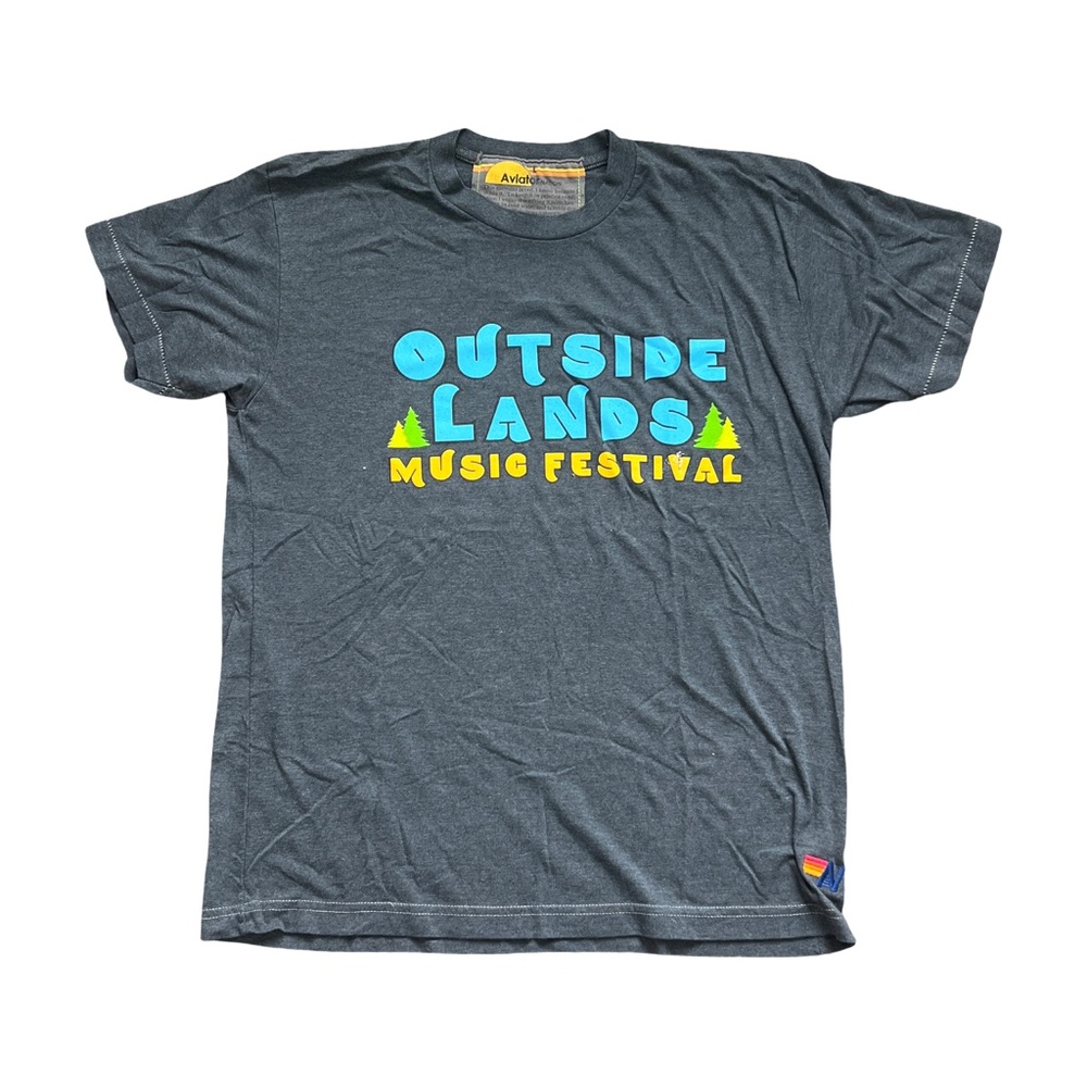 Aviator Nation Charcoal Tee with Blue and Yellow Festival Design